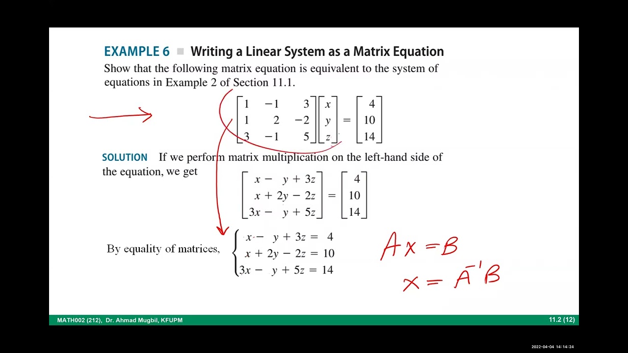 MATH002, 11.2 (2) The Algebra of Matrices