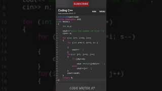 Best C++ pattern program tutorial video || 💯🧠 #shorts #coding #youtubeshorts #codewriter07