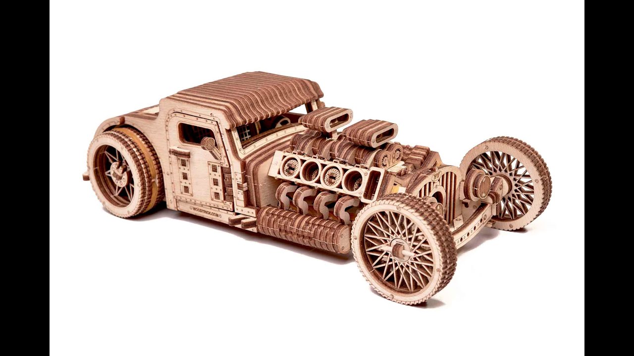 Mașină Hot Rod- Puzzle 3D din lemn - WoodTrick Romania