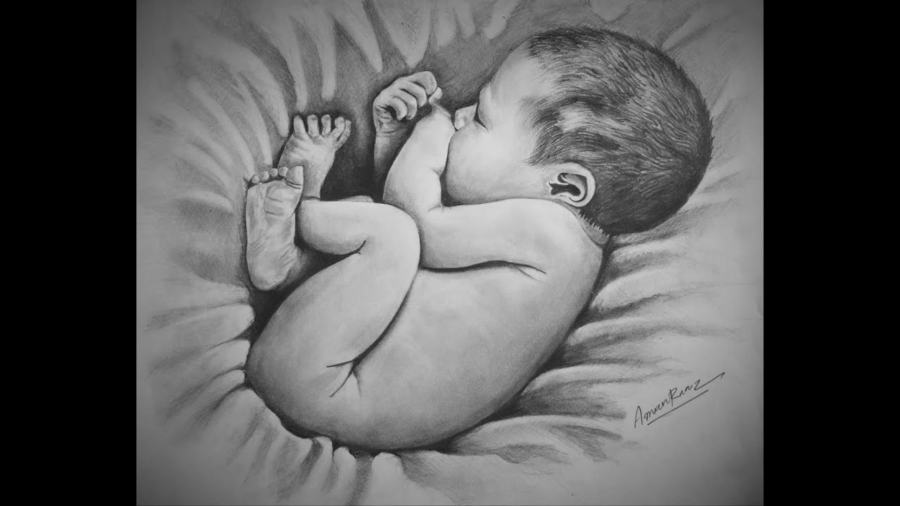 Pencil portrait of a newborn baby #1 Drawing by Debmalya Das - Fine Art  America