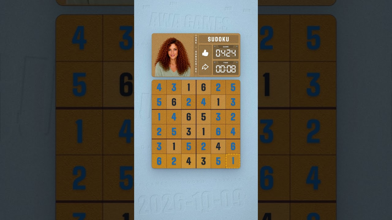 LinkedIn Mini Sudoku #424 solved board for October 9, 2026, 6x6 grid