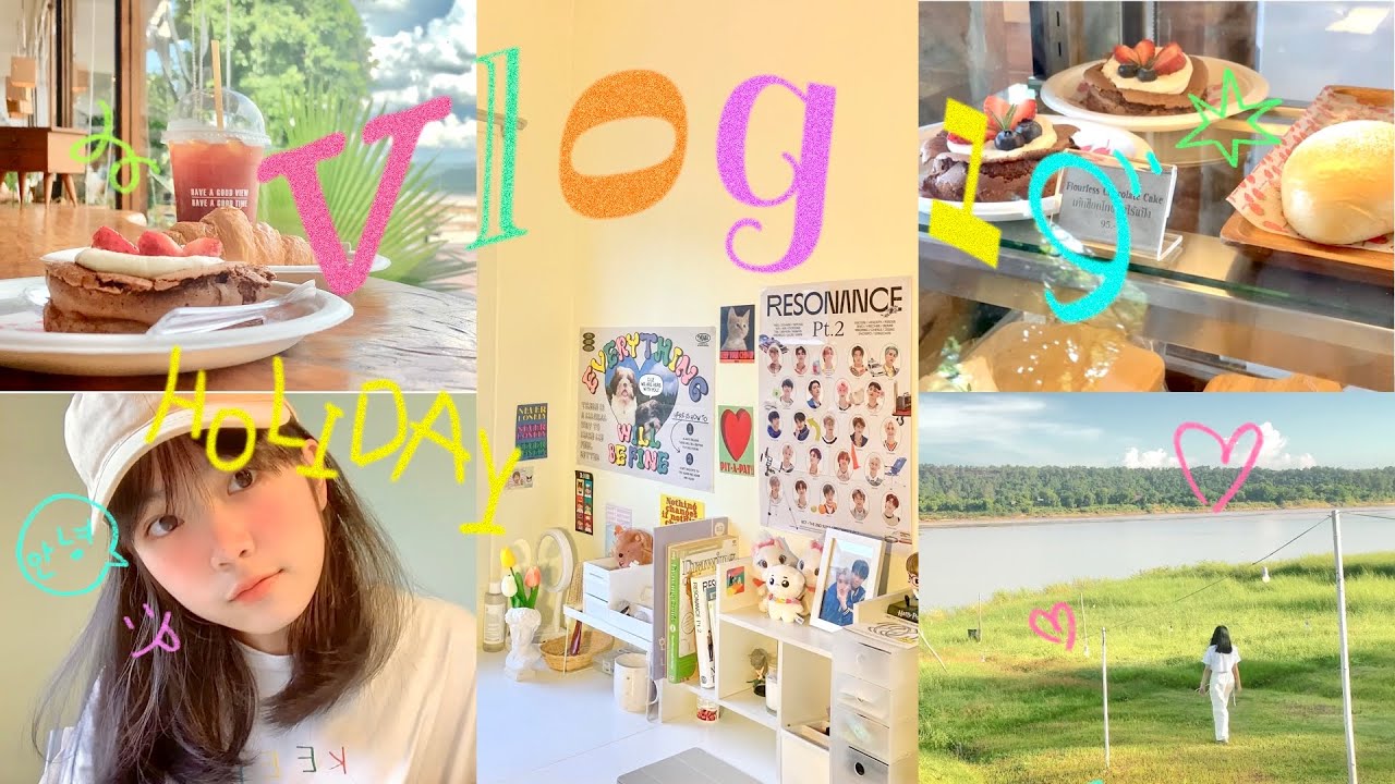 Vlog 19 ; holiday vlog 🌟🥤🏕 ไปคาเฟ่,จัดโต๊ะใหม่,ดูอนิเมะ,ทำการบ้าน