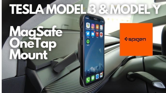 Spigen OneTap [2023 Upgraded] (MagFit) Designed for Tesla Model 3 / Y  Designed for Magsafe Car Mount Compatible with iPhone 15 Pro Max, 15 Pro,  15