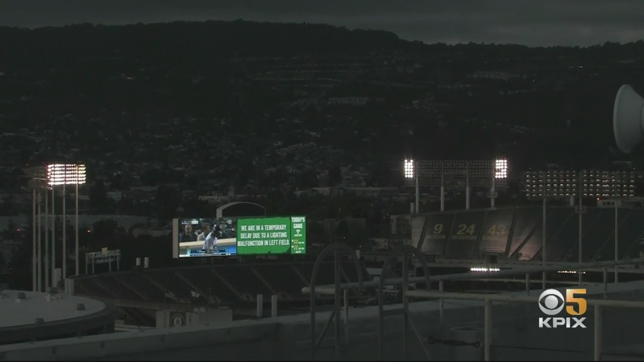 Coliseum Light Malfunction Delays A's Game For Nearly 2 Hours - YouTube