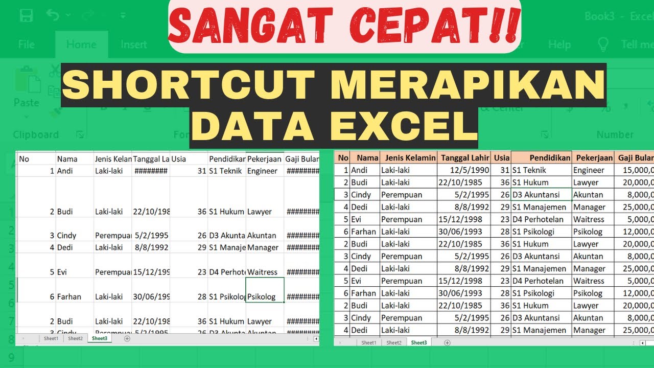 Super cepat merapikan tabel data excel yang berantakan pakai shortcut
