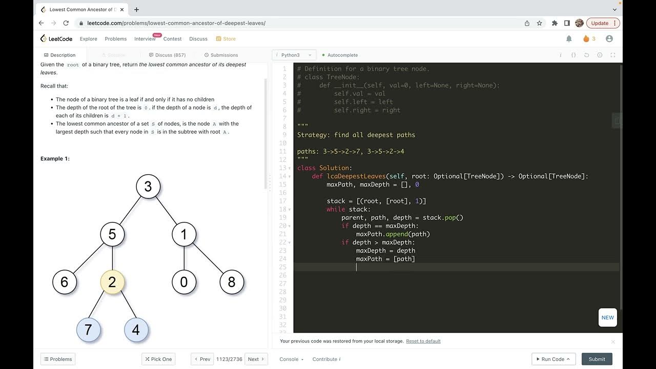 leetcode 1123. Lowest Common Ancestor of Deepest Leaves -iterative ...