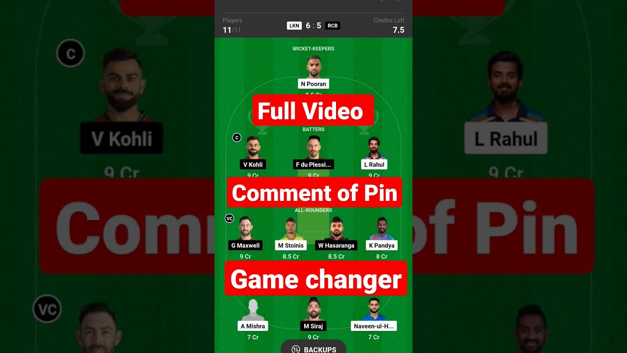 LSG vs RCB Dream11 Prediction, Lucknow Super Giants vs Royal Challengers Bangalore 