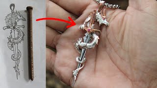 Jewelry making from waste material - dragon sword pendant. #handmade