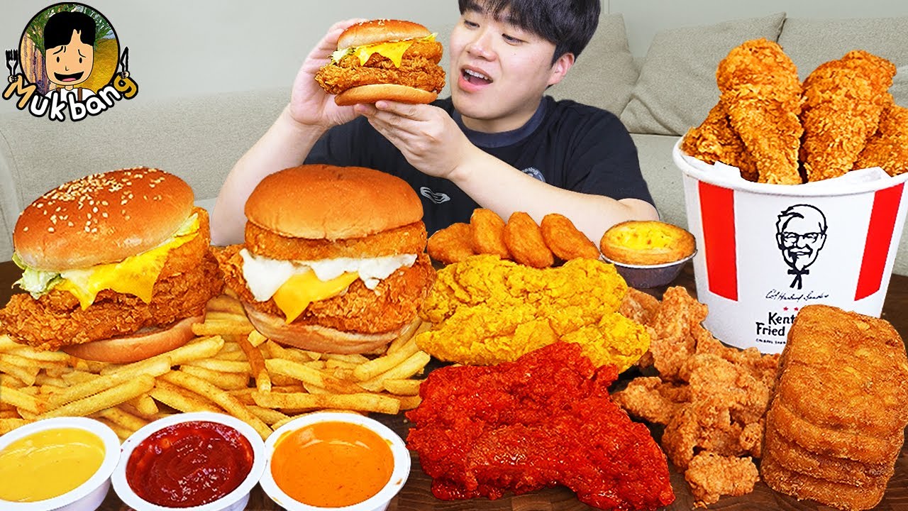ASMR MUKBANG | Хрустящая жареная курица KFC, Чизбургер, сырная палочка рецепт ! принимать пищу