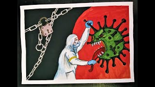Doctors Fighting against Corona virus drawing | Corona Awareness poster | Lockdown special drawing