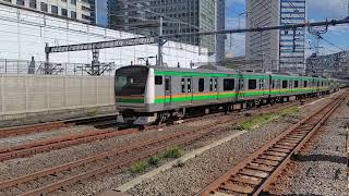 【TASC調整試運転(2往復目往路)】E233系3000番台コツE-11編成+E231系1000番台ヤマU60編成が試運転列車として品川駅14番線に到着するシーン(試9623M)2026.07.29
