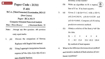 BCA 3RD SEM COMPUTER ORIENTED NUMERICAL ANALYSIS 2022 | MJPRU