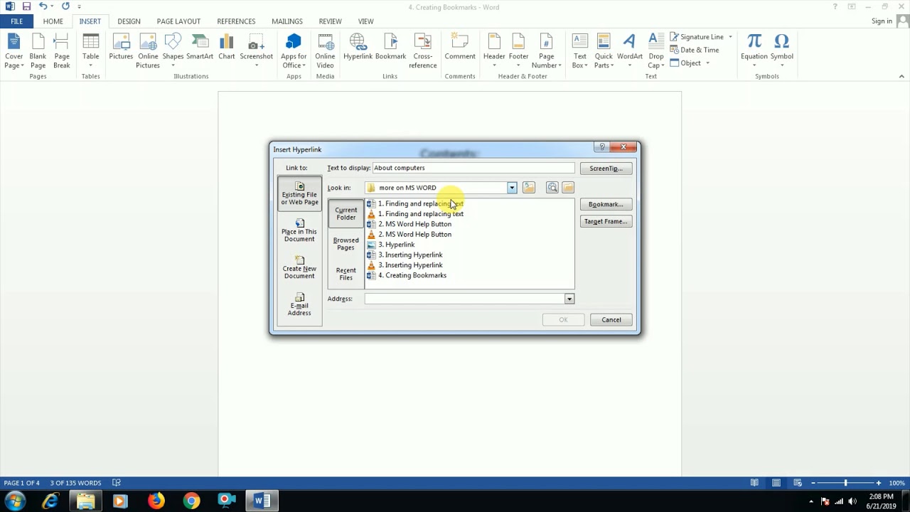 How to create Bookmark in Microsoft Word. - YouTube