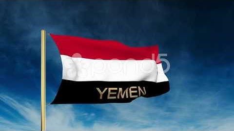 Yemen Flag Slider Style With Title. Waving In The Wind With Cloud Background