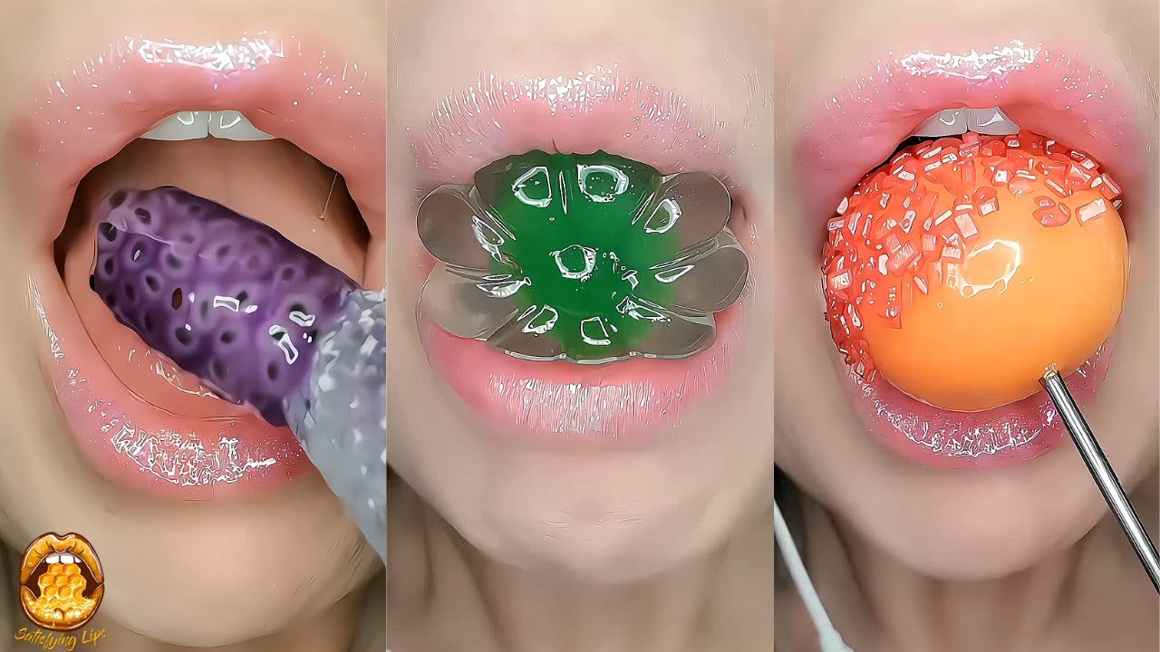Satisfying ASMR Eating Konnyaku Jelly Gummy Ball Frozen Honey Mukbang