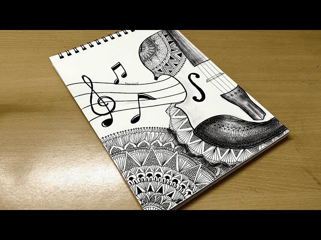 Hand Drawing Art Music Guitar Art Mandala Art Pen Drawing Art Design A4  Sheet