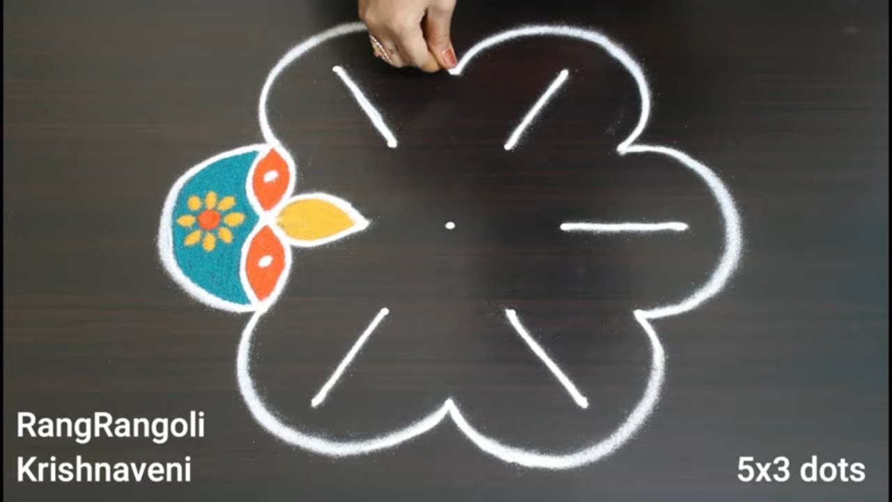 Diwali Rangoli 2025🌺5x3 dots Deepavali Muggulu🌺Deepam Kolam🌺RangRangoli Krishnaveni