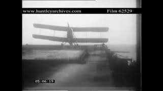 Handley Page Torpedo Plane lands on aircraft carrier in 1923. Archive film 62529 Handley Page Torpedo Plane lands on aircraft carrier in 1923. Archive film 62529