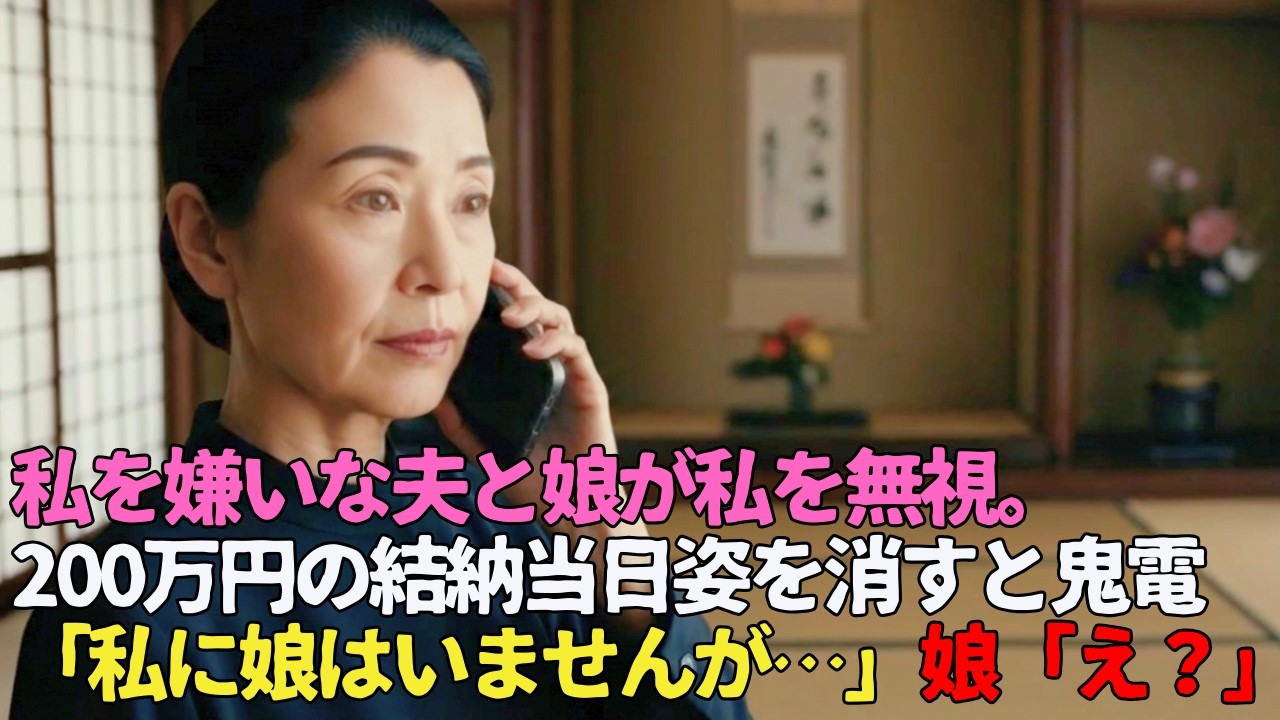 私を嫌う夫と娘が28年間私を無視。私「おはよう」→2人「…」娘の総額200万円の結納当日に姿を消すと鬼電。私「私に娘はおりませんが？」→娘「え？」【スカッとする話】