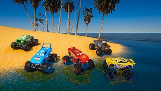 Cars Party Monster Trucks - McQueen The King  Tow Truck Mater Cruz Ramirez Chick Hicks Challenge