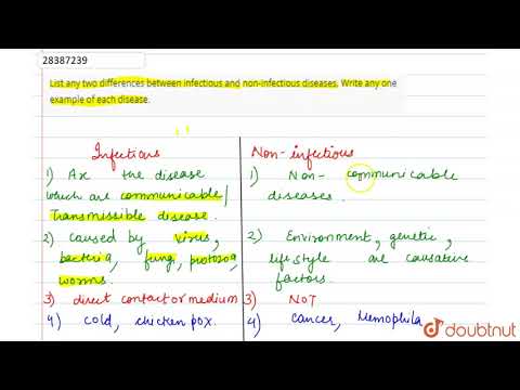 List any two differences between infectious and non-infectious diseases. Write any one example