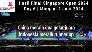 Hasil Final Singapore Open 2024 | HE Ji Ting/REN Xiang Yu, SHI Yu Qi juara | Fajar Rian Runner up