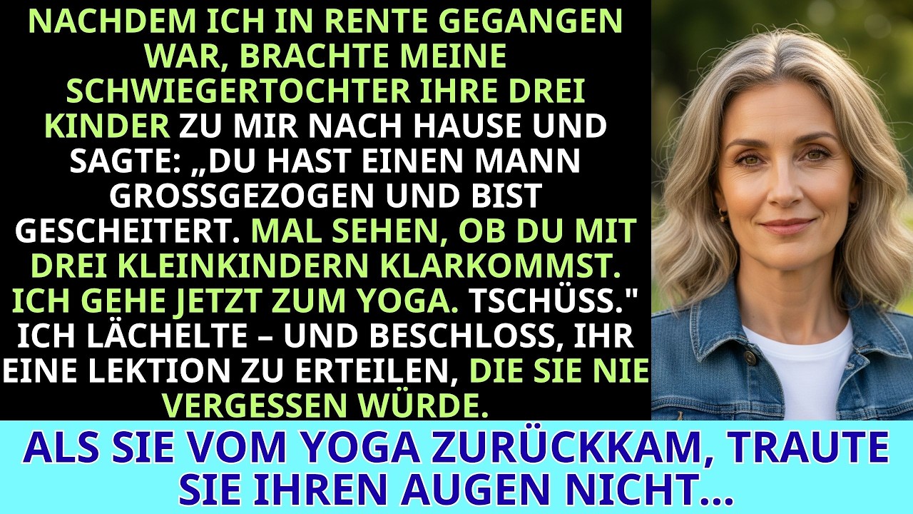 Es klingelte – ich wischte gerade die Stufen, als Lara mir ihre drei Kinder in die Arme drückte. „Du hast einen Mann großgezogen und bist gescheitert. Mal sehen, ob du drei Kleinkinder gebacken...