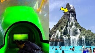 [4K] Volcano Bay - 2 Trap Doors Water Slides POV - Water Slides at the Top of the Volcano