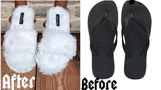 DIY indoor slippers from flip flop• Fluffy indoor slippers