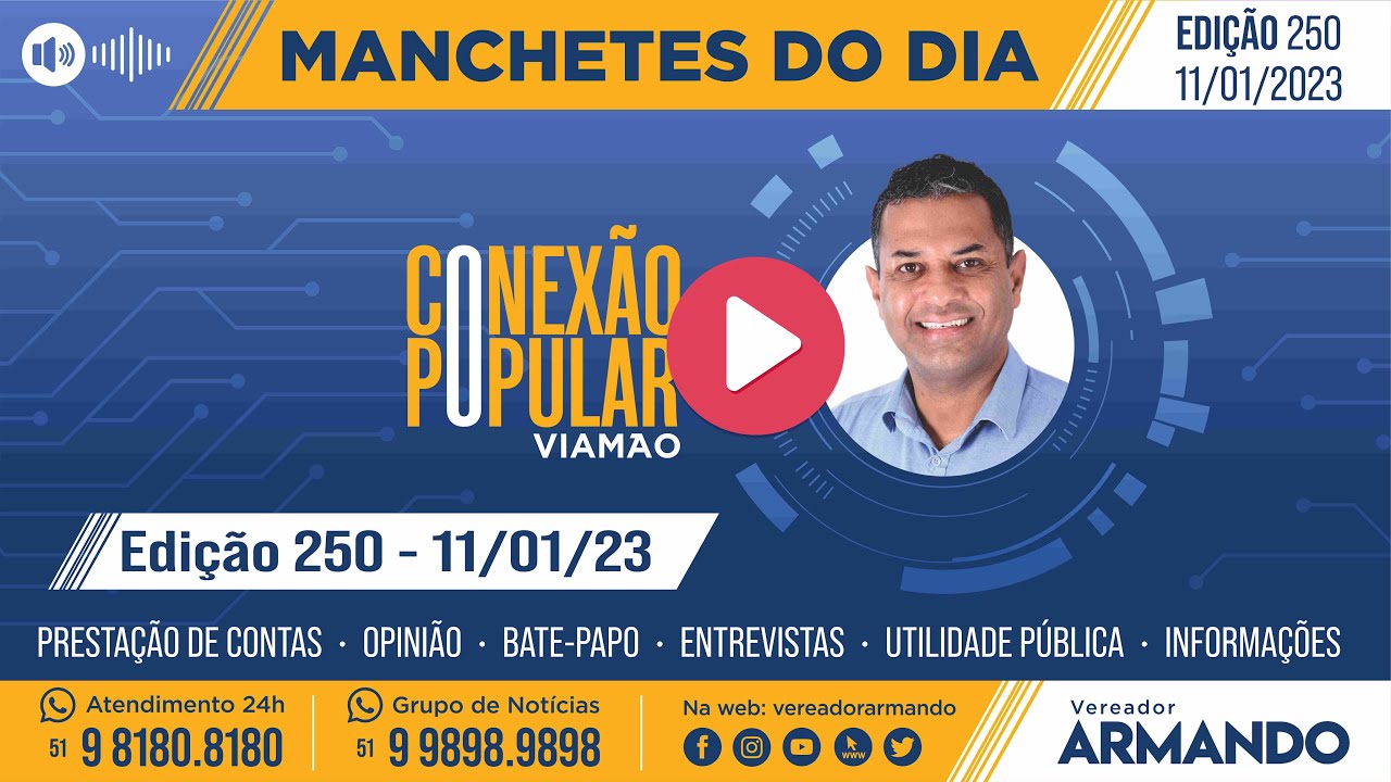 ⁣Manchetes do Dia do Vereador Armando - Edição 250, 11/01/2023