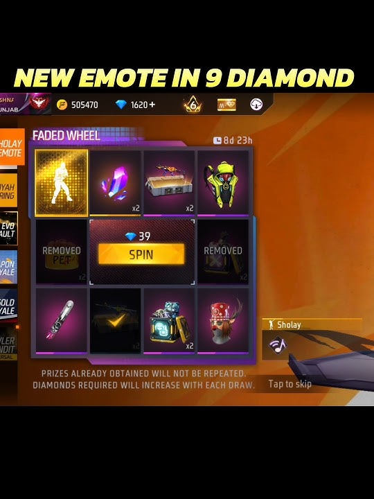 NEW FADED WHEEL EVENT FREE FIRE | SHOLAY EMOTE ONE SPIN TRICK | FF NEW EVENT | FREE FIRE NEW EVENT