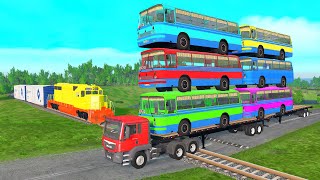 TRANSPORTING PIXAR CARS & FRUITS WITH COLORED & JOHN DEERE vs CLAAS vs TRACTORS - BeamNG.drive