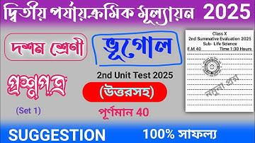 class 10 geography 2nd unit test question paper 2025 | class 10 bhugol 2nd unit test suggestion 2025