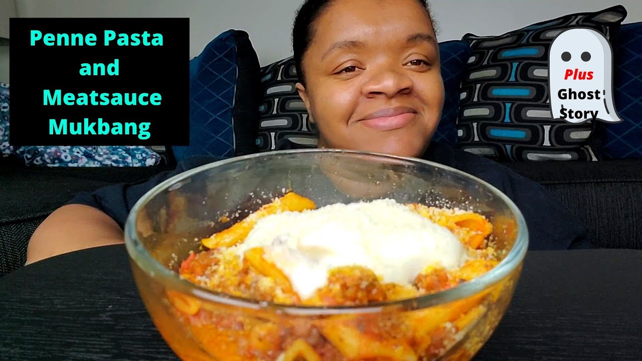 Penne Pasta w/ Meatsauce Mukbang plus Ghost Story - YouTube