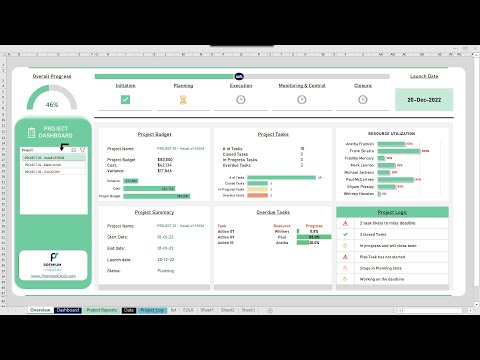 Project Management dashboard in excel - download from https://premiumexcel.etsy.com