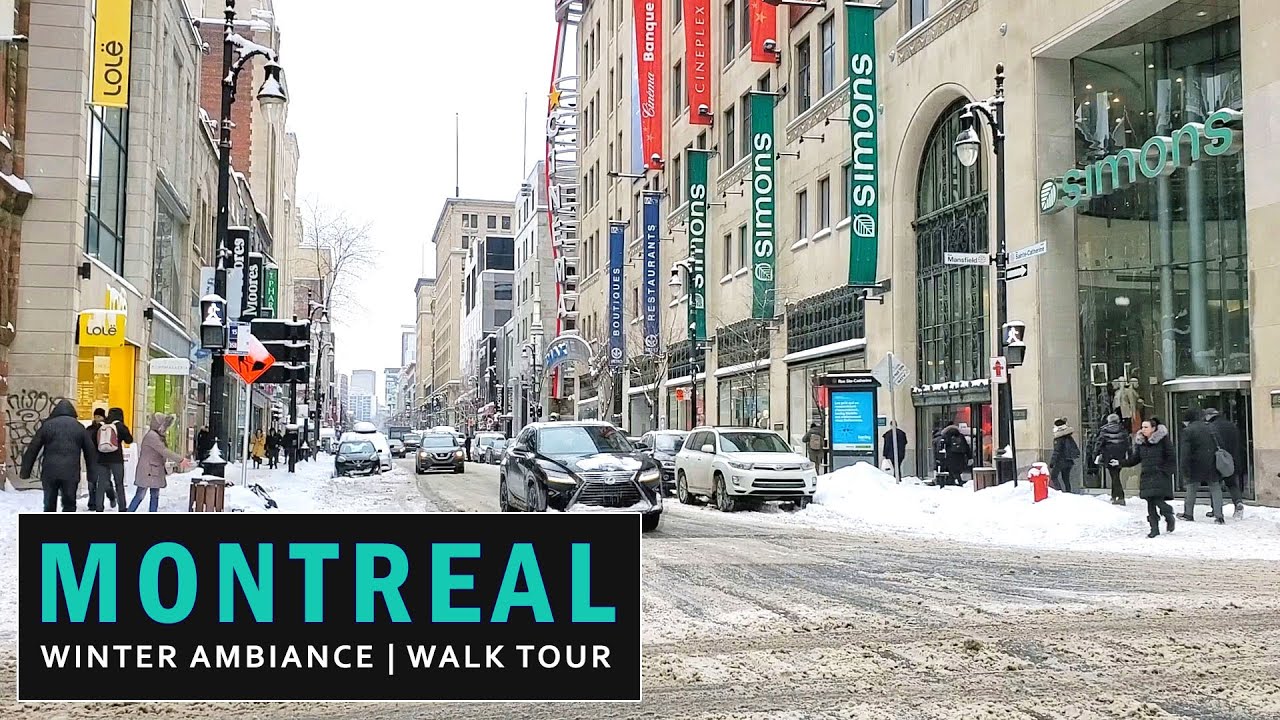 Winter Ambiance Downtown Montreal 2020 Virtual Walk Tour in the City of Montreal 