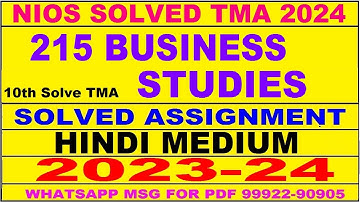 nios business studies 215 solved assignment 2023-24 | 215 nios tma solved 2023-24 class 10