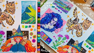 Draw with me! 🦉✨ Painting Witches with Arrtx Acrylic Markers ⊹ ࣪ ˖