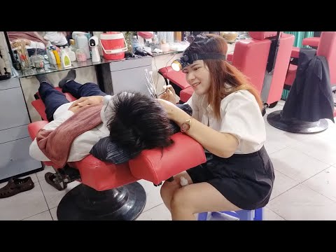 Beautiful girl helps me shave, peel off acne and relax massage
