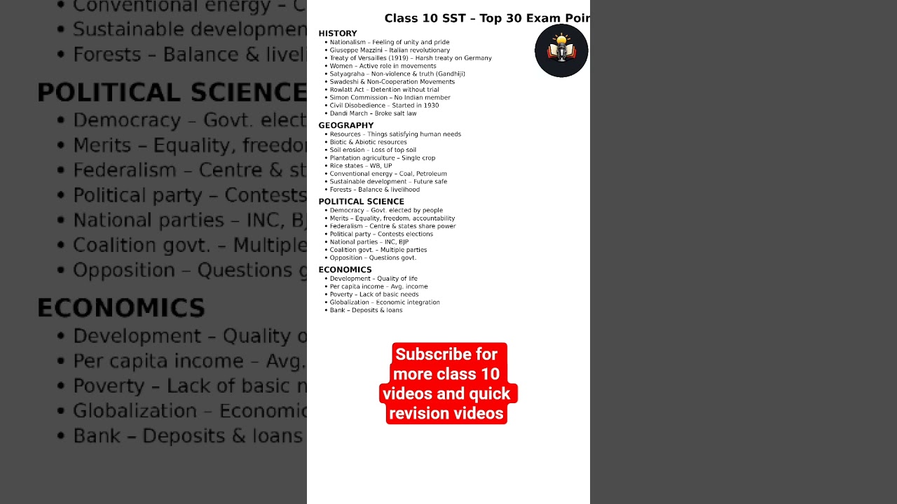classs 10 sst main points top 30 