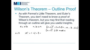 MEI FPT: Number Theory 3 - Congruences and modular arithmetic: Wilson