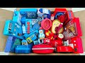 blue stationery items &amp; red stationery items, multifunction pencil box, pens, notebook, unboxing 📚