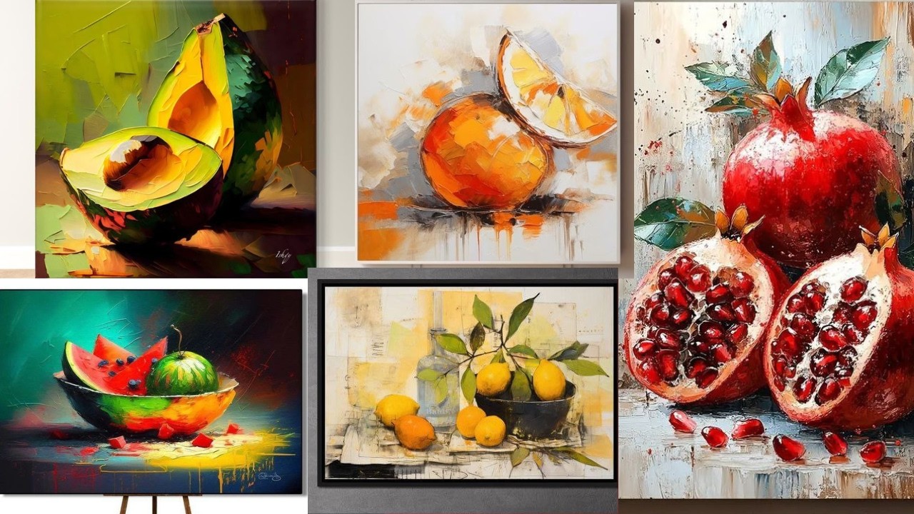 Креативное абстрактное изображение фруктов, которое украсит любую комнату.