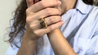 Vidéo: Bague en or jaune et gris 18k avec Citrine Cabochon. Taille 53