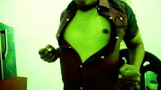 Hulk shirt ripping with button - hulk challenge funny