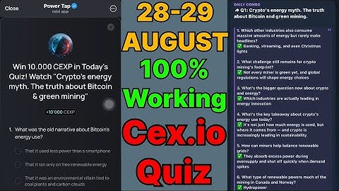 Cex.IO Quiz Answers Today 28 & 29 August | Cex.io Daily Quiz | Cex io daily combo | Cex.io daily | 