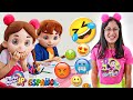 Maria Clara y JP en la historia de la tarea de Emoji