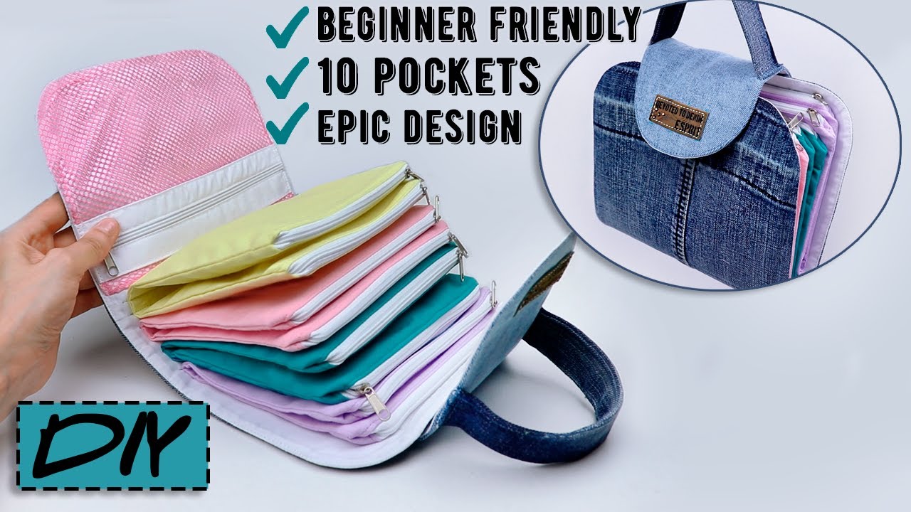 DIY BAG/JEANS BAG/HANDBAG INSERT ORGANIZER/RECYCLE OLD JEANS/EASY  TUTORIAL/DIY IDEA/DIY กระเป๋า 