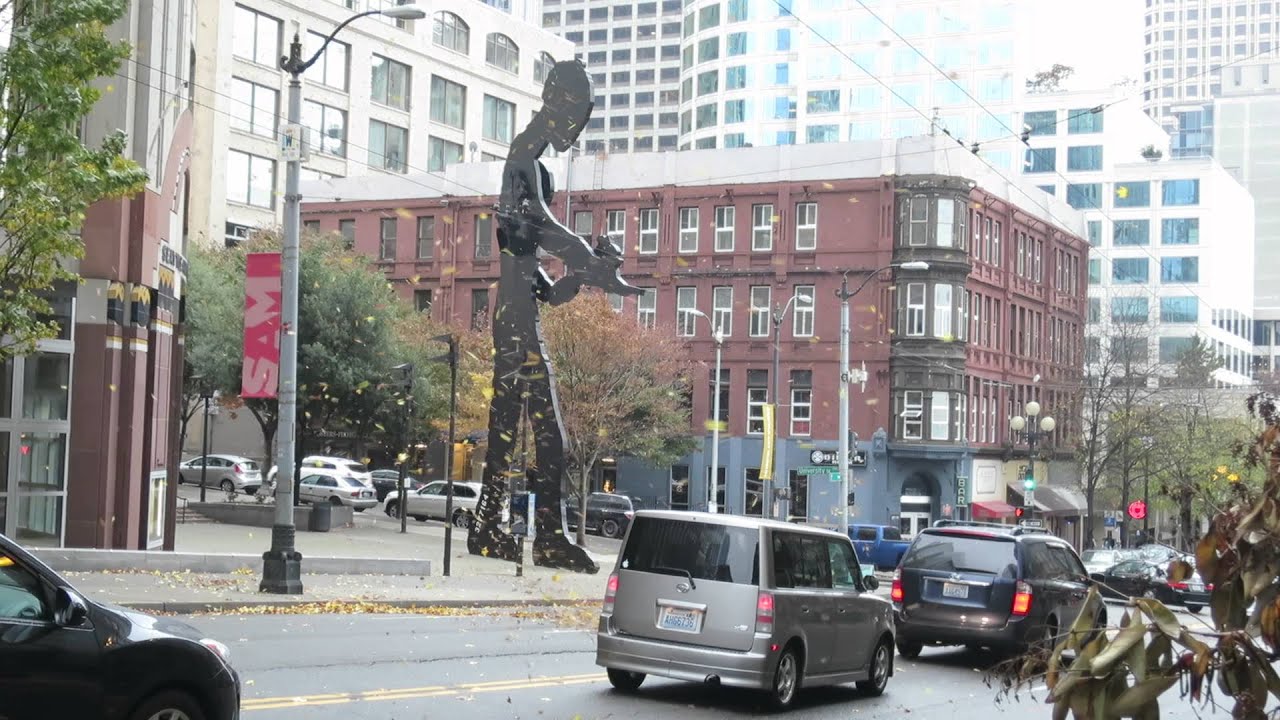 Swirl wind makes autumn leaves dance in Seattle
