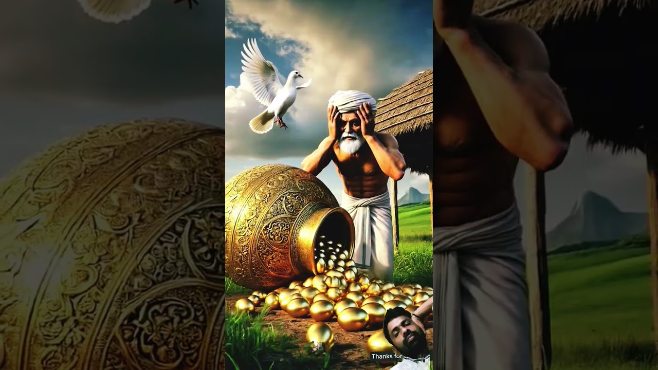 The farmer and the pigeon find a pot full of golden eggs#ai#monkey #gold